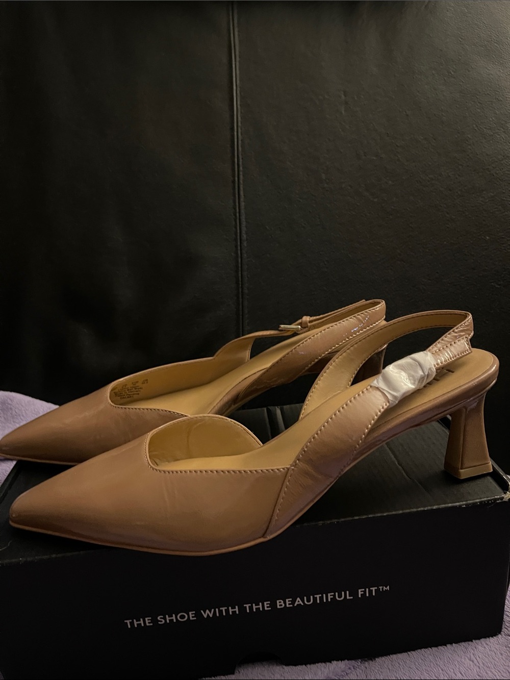 Naturalizer Dalary Taupe Patent Leather Slingback Pumps Sz 9 Wide NWB